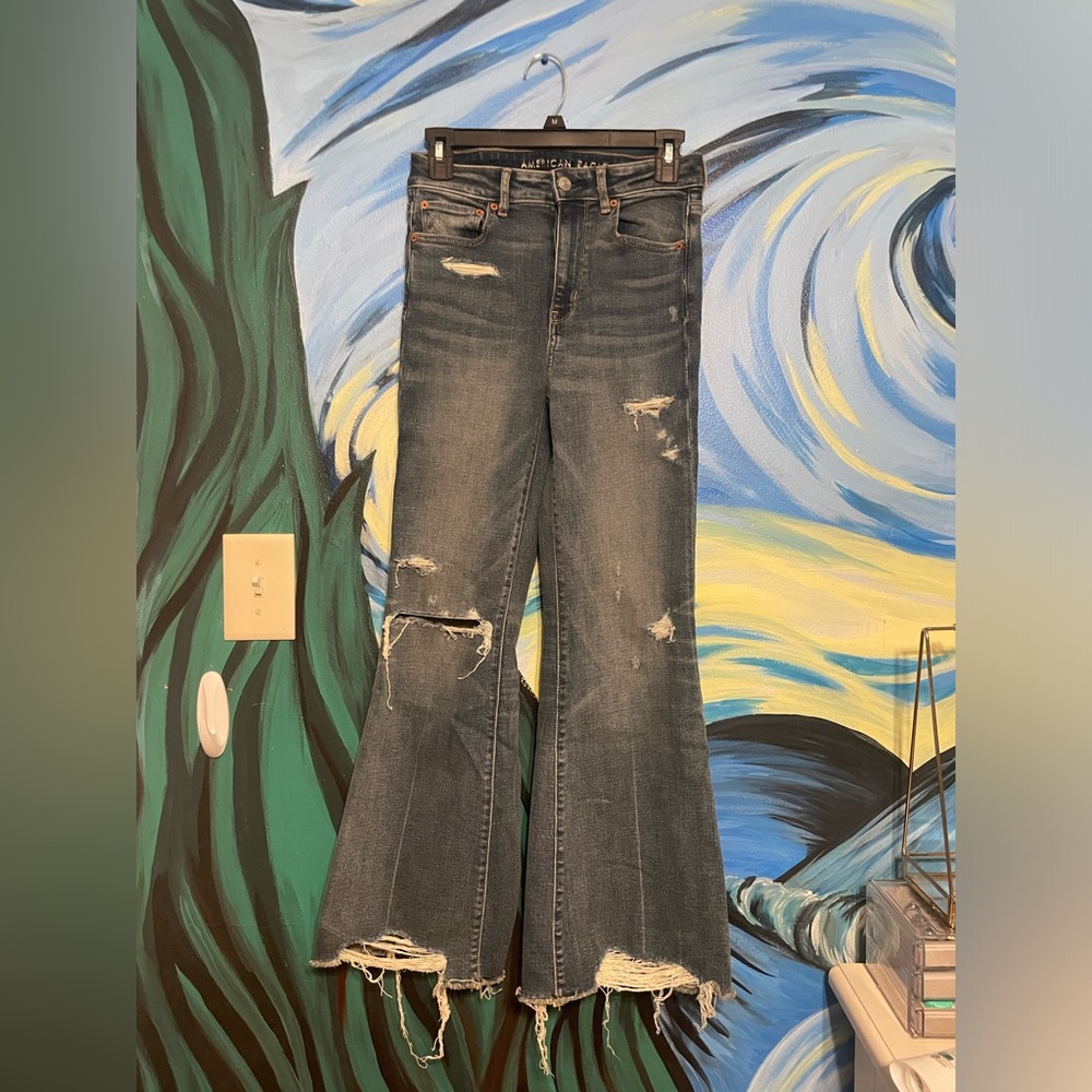 American Eagle Dark Wash High Waist Crop Flare Jeans